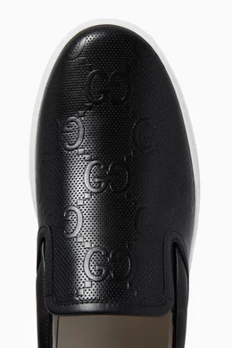 Buy Gucci Black GG Embossed Slip-On Sneakers in Leather For  display picture 1