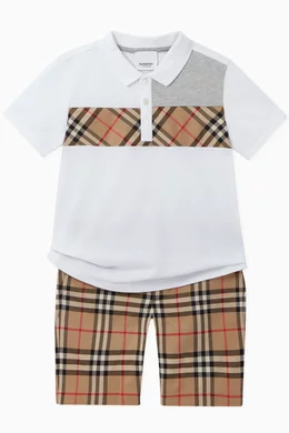 Buy Burberry White Vintage Check Panel Cotton Polo Shirt For Boys