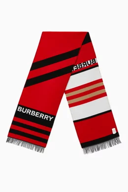 Buy Burberry Red Logo Icon Stripe Wool Cotton Jacquard Scarf For UNISEX Online Ounass Oman