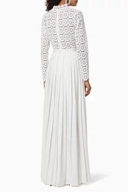 white christmas dresses Ivory Floral Maxi Dress With Crochet Trim And Slit main image 0