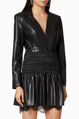 Buy Self-Portrait Black Faux Leather Shirred Mini Dress For Women Online |  Ounass Oman