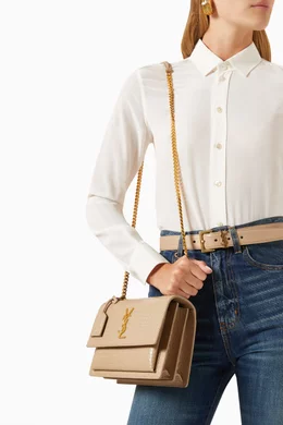 Buy SAINT LAURENT Neutral Medium Sunset Bag in Crocodile Embossed Shiny Leather For Women Online Ounass Oman
