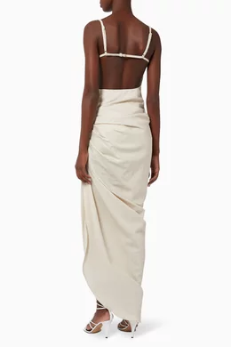 jacquemus saudade linen blend dress La Robe Saudade draped minidress in white - Jacquemus
