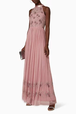 Buy Maya Pink Floral Sequin Embellished Halterneck Dress For Women Online |  Ounass Oman