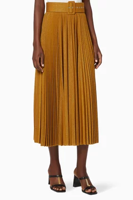 Buy Marella Gold Madras Lurex Pleated Skirt Online for Women Ounass Oman