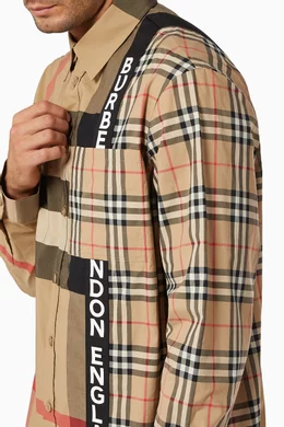 Buy Burberry Neutral Logo Patchwork Check Cotton Oversized Shirt