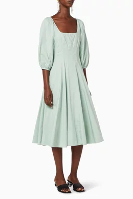 Buy Staud Green Swells Poplin Midi Dress For Women Online | Ounass Oman