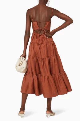 Buy Shona Joy Brown Elsa Linen-Blend Tiered Midi Dress For Women Online |  Ounass Oman