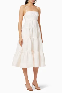 Buy Shona Joy Neutral Elsa Linen Tiered Midi Dress For Women Online |  Ounass Oman