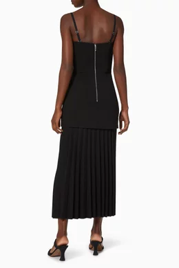 open lace back dress Linear Crepe Pleat Dress In Dark Navy linear crepe pleat dress linear – One  Night Stand Designer Dress Hire main image 1