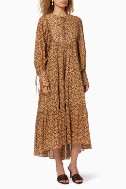 shona joy brown floral dress Shona Joy Blossom Plunged Midi Dress in Choc/Multi – Coco & Lola main image 0