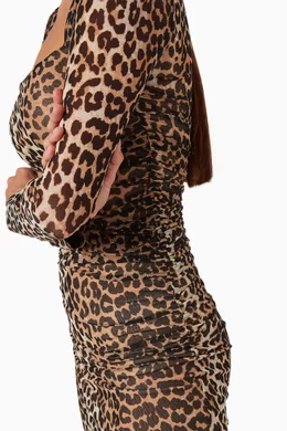 Buy Ganni Brown Leopard Print Mesh Dress For Women Online | Ounass Oman