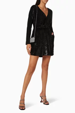 anine bing sequin dress Anine Bing Elena Black Sequin Mini Dress Large Size Medium