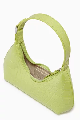 Buy BY FAR Green Baby Amber Bag in Croco Embossed Leather  By far baby amber matcha croco embossed leather main image 0