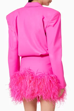 attico pink feather dress Attico Asymmetric Feather Midi Dress In Pink