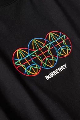 Buy Burberry Black Globe Graphic Cotton Oversized T-shirt For Men