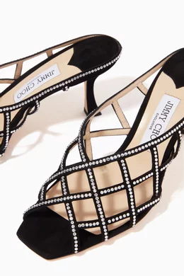 Buy Jimmy Choo Black Saila 70 Sandals with Hotfixed Crystals in