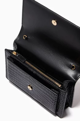 Buy SAINT LAURENT Black Sunset Chain Wallet in Crocodile Embossed Shiny Leather For Women Online Ounass Oman
