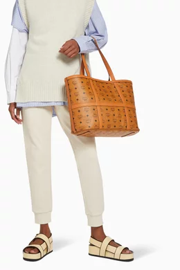 Buy MCM Brown Medium Delmy Shopper Bag in Visetos For Women Online