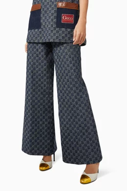 GUCCI グッチ GG Logo ECO WASHED DENIM WIDE Buy Gucci Blue Eco Washed GG Denim Pants For Women Online | Ounass