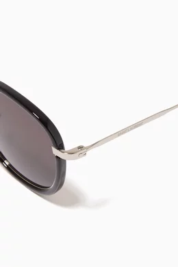 Buy SAINT LAURENT Black SL 436 Round Sunglasses For Men  display picture 3