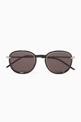 Buy SAINT LAURENT Black SL 436 Round Sunglasses For Men  display picture 3