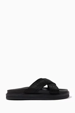Buy Calvin Klein Jeans Black Criss-cross Slides in Nylon  display picture 3