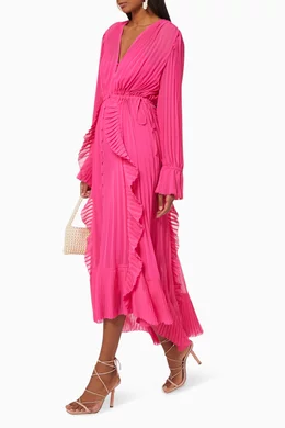 Buy Self-Portrait Pink Ruffle Pleated Chiffon Midi Dress For Women Online |  Ounass Oman