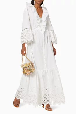 self portrait white cotton broderie midi dress Self-Portrait - White Cotton Broderie Midi Dress