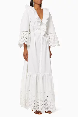 Buy Self-Portrait White Cotton Broderie Midi Dress For Women Online |  Ounass Oman
