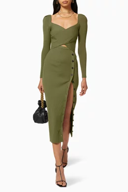 Buy Self-Portrait Green Cut-out Ribbed Knit Midi Dress For Women Online |  Ounass Oman