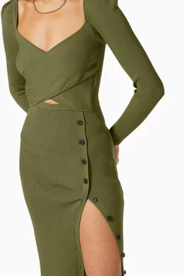Buy Self-Portrait Green Cut-out Ribbed Knit Midi Dress For Women Online |  Ounass Oman