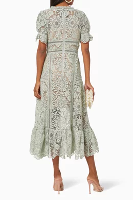 what shoes color goes with green dress Black Guipure Lace Midi Dress main image 0