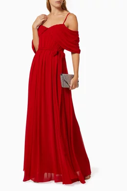 Buy Badgley Mischka Red Draped Pleated Georgette Gown For Women Online |  Ounass Oman