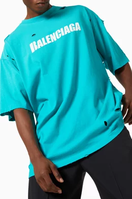 Buy Balenciaga Blue Caps Destroyed Flatground Large Fit T-shirt in