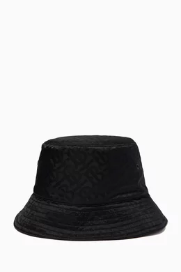 Buy Burberry Black Bucket Hat in Monogram Jacquard For Men  display picture 1