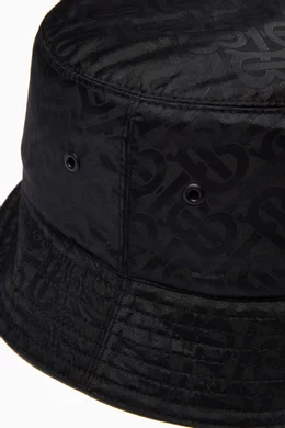 Burberry 
Black jacquard monogram bucket hat Burberry Tb Monogram Jacquard Bucket Hat - Black | Editorialist main image 2