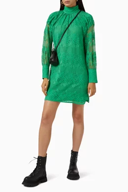 Buy Ganni Green Lace Mini Dress For Women Online | Ounass Oman