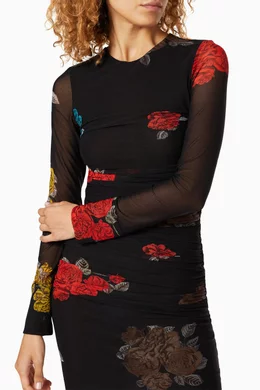 knee length dresses for ladies GANNI off-white floral tulip wrap mini mesh dress  BOREAL REBORN