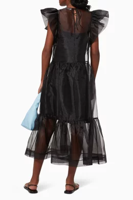 jonathan simkhai ines ruffled tiered recycled organza midi dress Buy Simkhai Black Ines Midi Dress in Recycled Organza For Women Online
