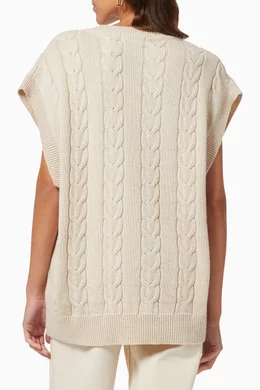 Buy The Frankie Shop White Jules Cable Knit Sweater Vest in Wool