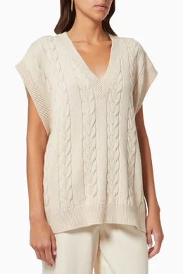 Buy The Frankie Shop White Jules Cable Knit Sweater Vest in Wool