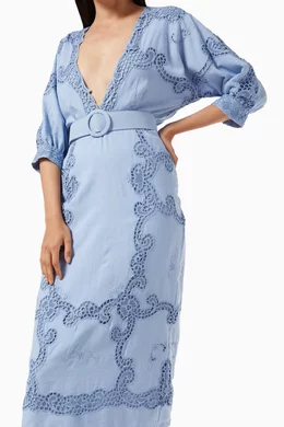 Buy Costarellos Blue Arella Linen-blend Midi Dress For Women Online |  Ounass Oman
