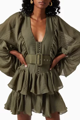 Buy Shona Joy Green Charlotte Draped Mini Dress in Cotton For Women Online  | Ounass Oman