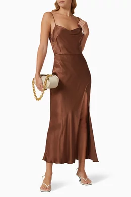 Buy Bec + Bridge Brown Valentina V Midi Dress in Satin For Women Online |  Ounass Oman