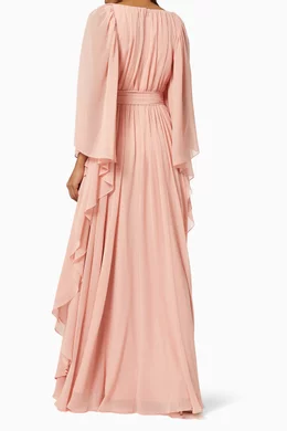 Buy Badgley Mischka Pink Belted Gown in Georgette For Women Online | Ounass  Oman