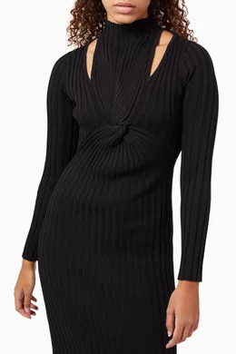 drae ssense exclusive black wool rib knit dress Milly Faux Leather Trim Dress - Black main image 1
