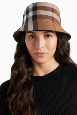 Buy Burberry Brown Check Bucket Hat in Cotton Canvas For  display picture 2