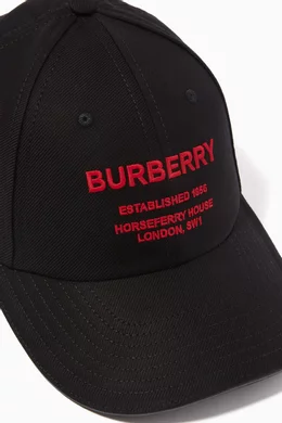 Buy Burberry Black Horseferry Motif Baseball Cap in Cotton Twill