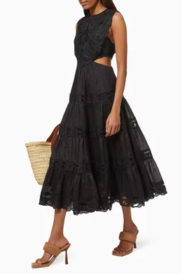 Buy Zimmermann Black Cassia Yoke Dress in Linen For Women Online | Ounass  Oman